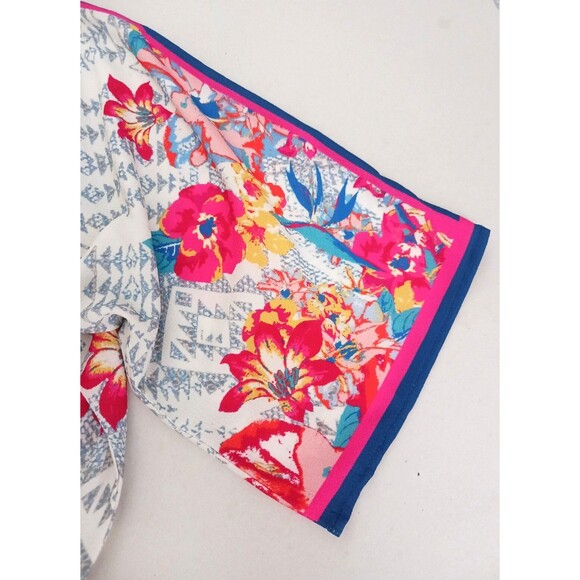 Flying Tomatoe Crop V Neck Kimono Top Colorful Floral Print Stretch Waist Sz M - Picture 5 of 8